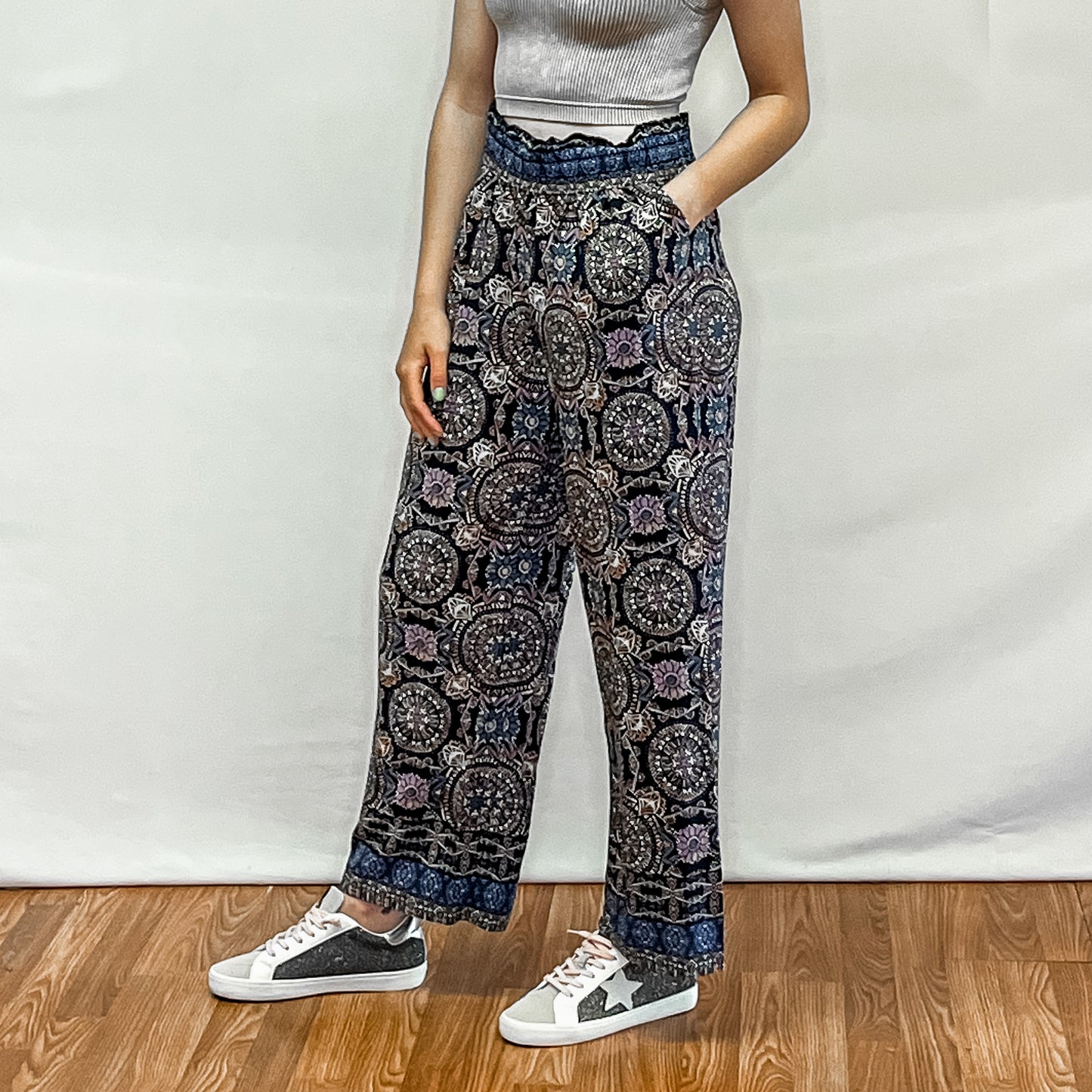 Ladies Woven Pants - Floral Navy