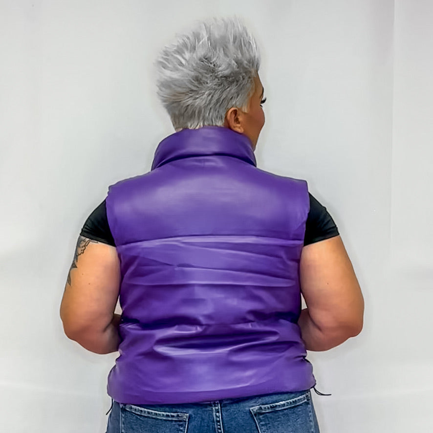 Stand Collar Relaxed Cropped Puffer Vest - Purple