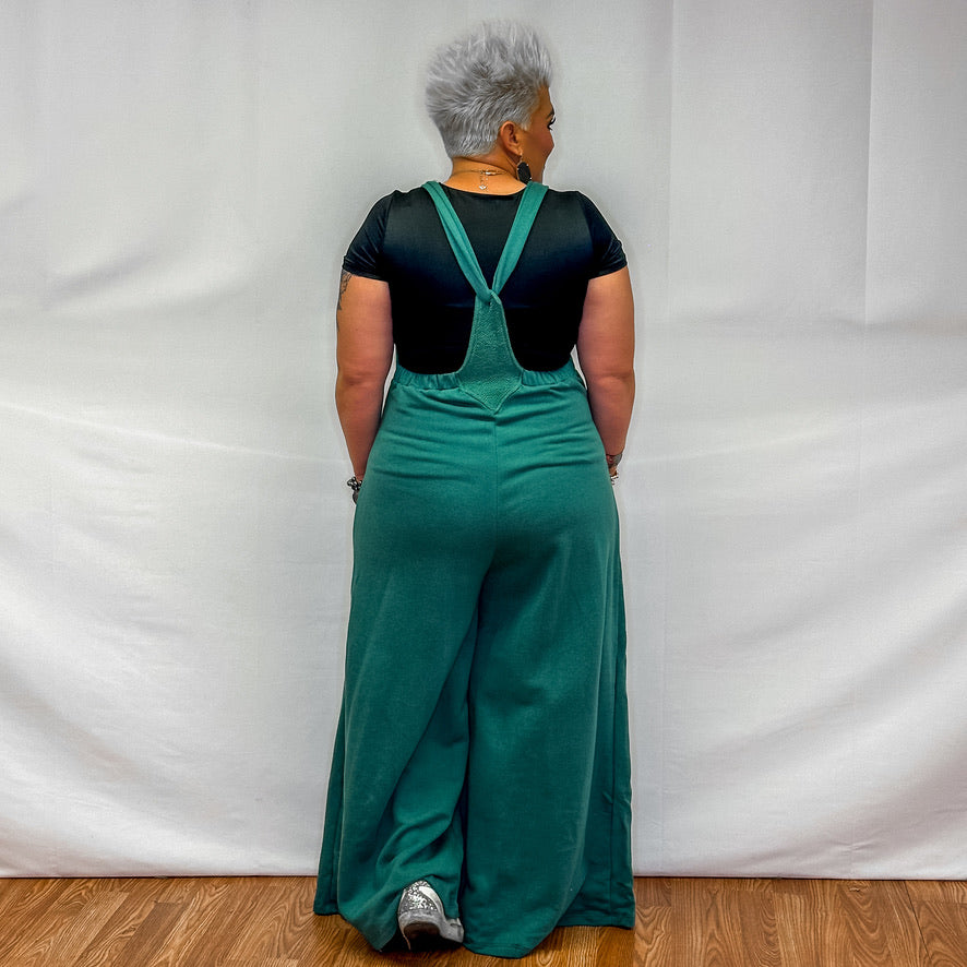 Adjustable Straps Jumpsuit with Pockets - Hunter Green
