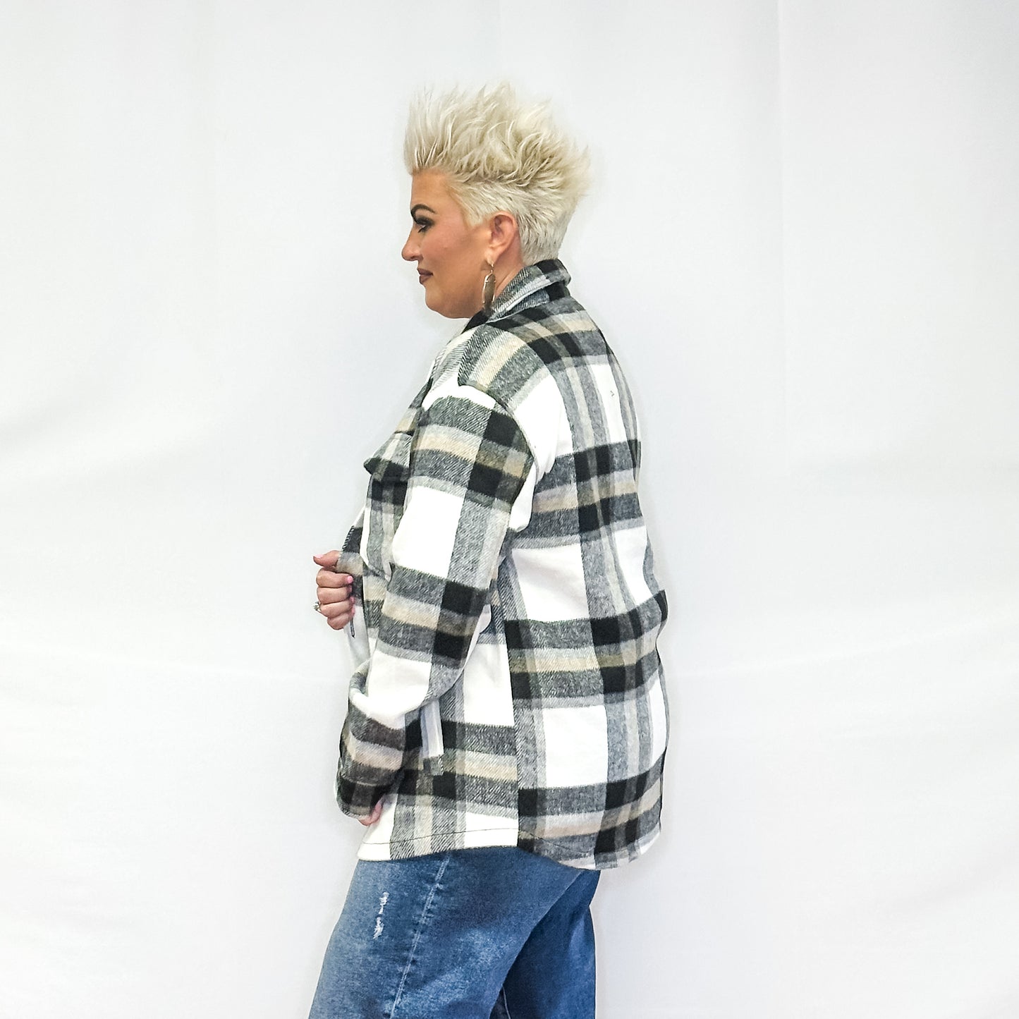 Bella Relaxed Fit Plaid Shacket - Black