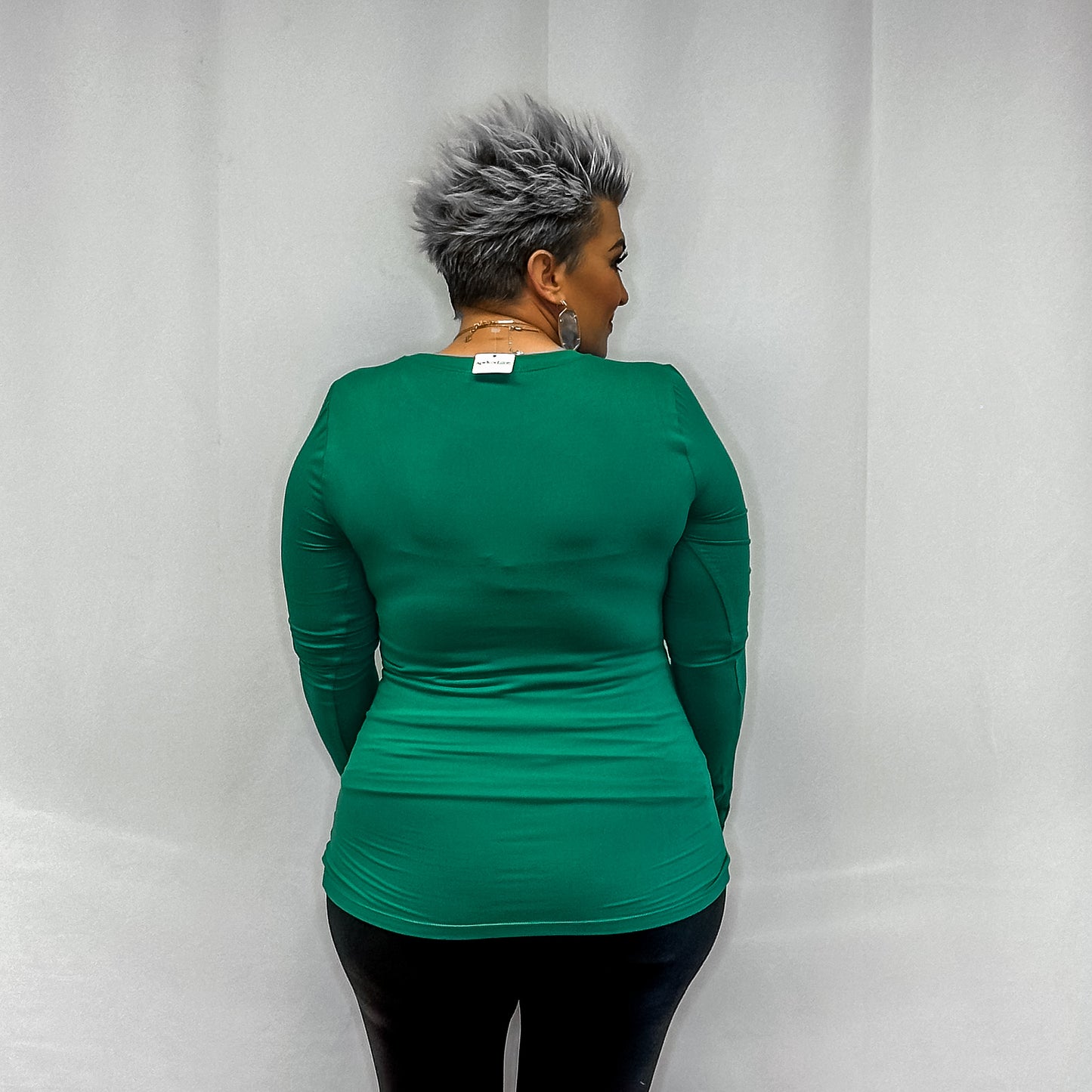 Brushed Microfiber Long Sleeve Round Neck Tee - Kelly Green
