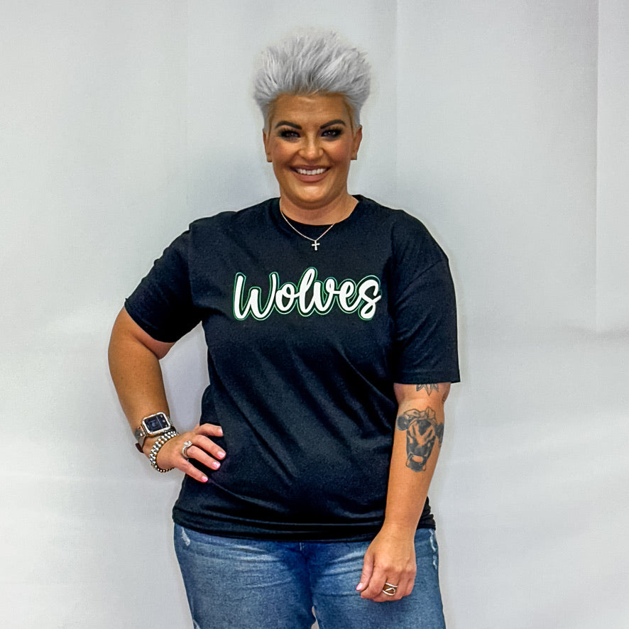 Wolves Puff Paint Graphic Tee - Black