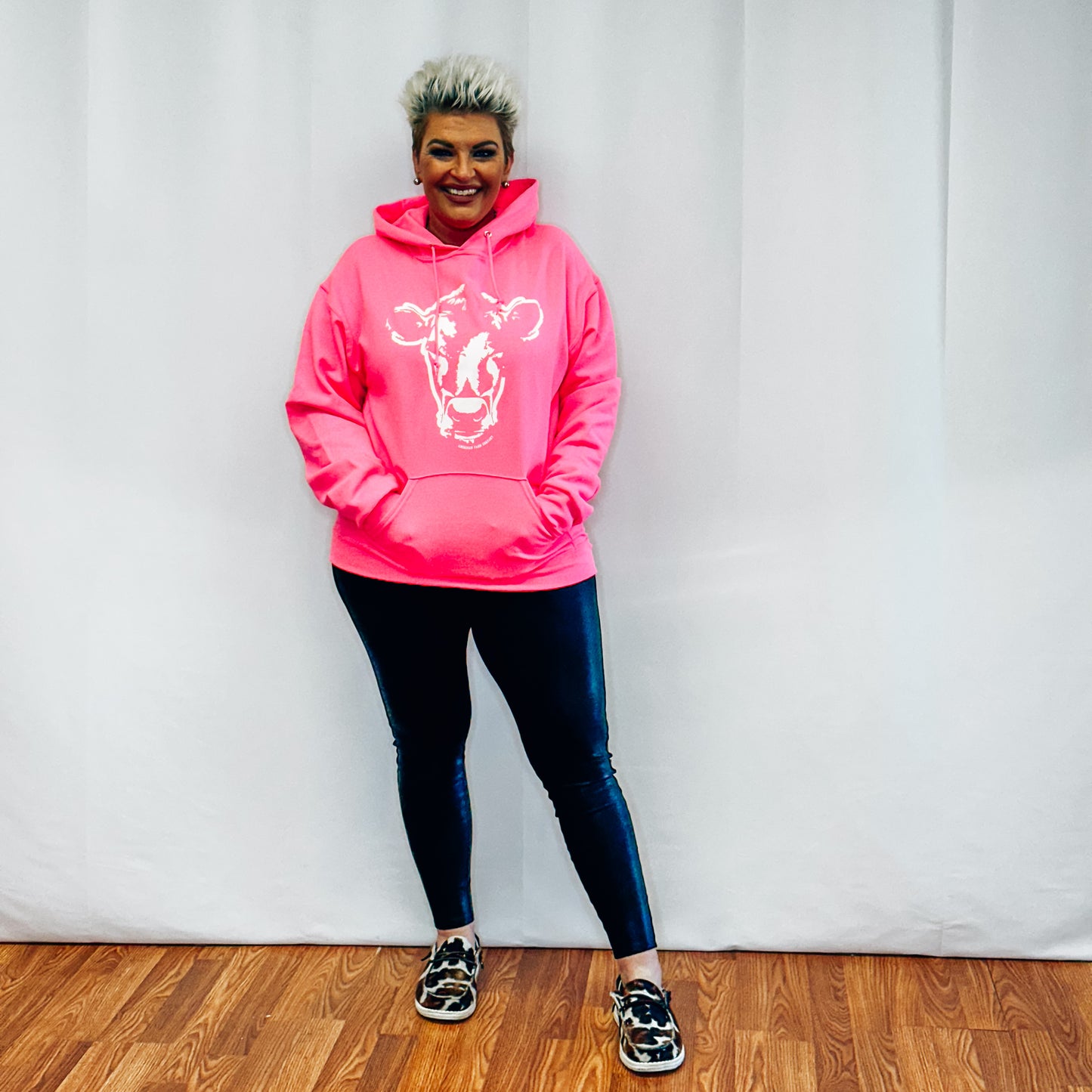 Western Watercolor Cow Hoodie - Pink