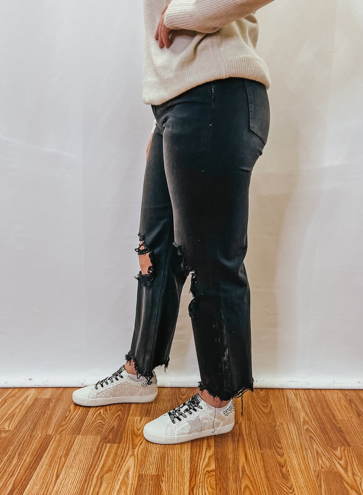 90's Vintage Crop Flare Jean - Black