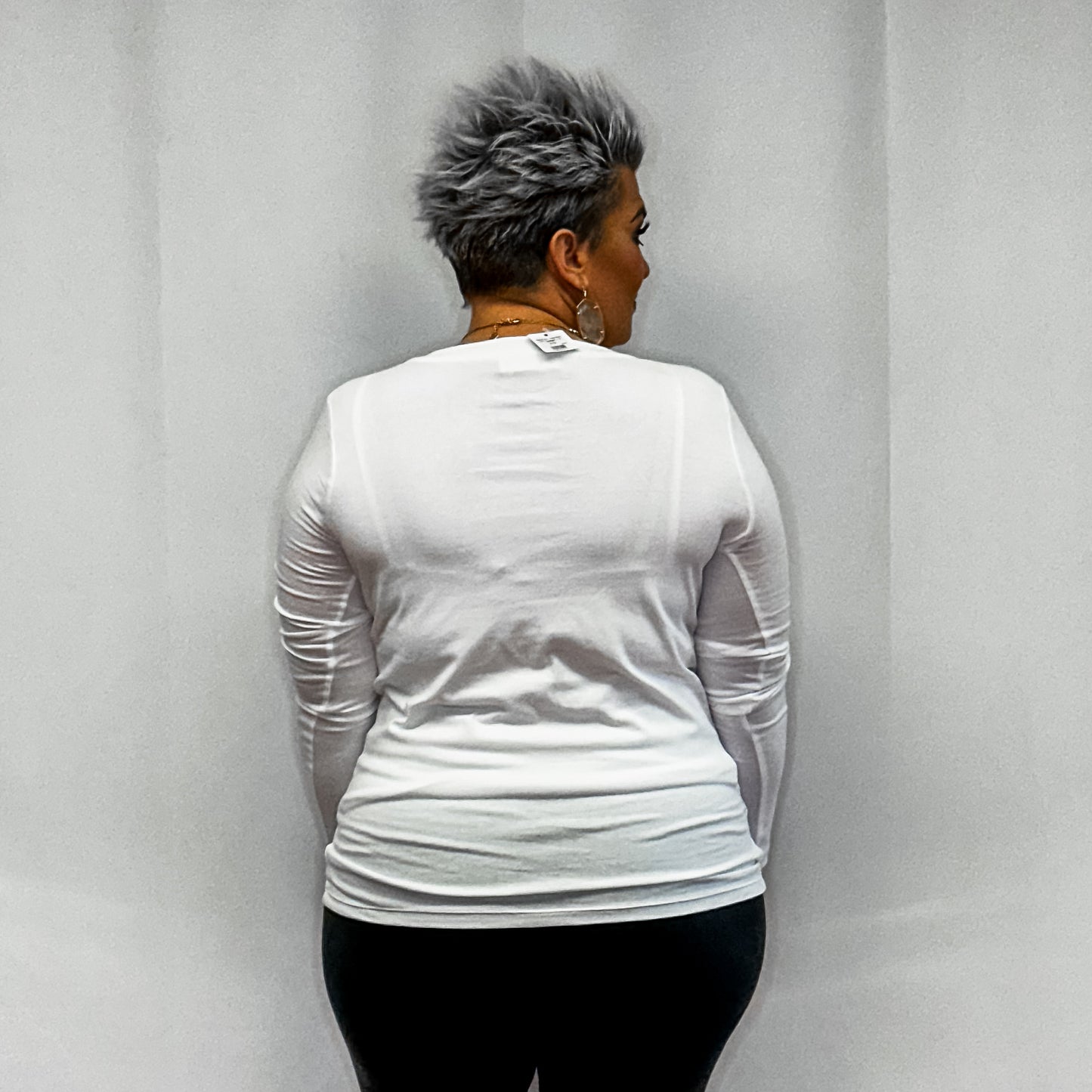 Cotton V- Neck Long Sleeve T-Shirt - White