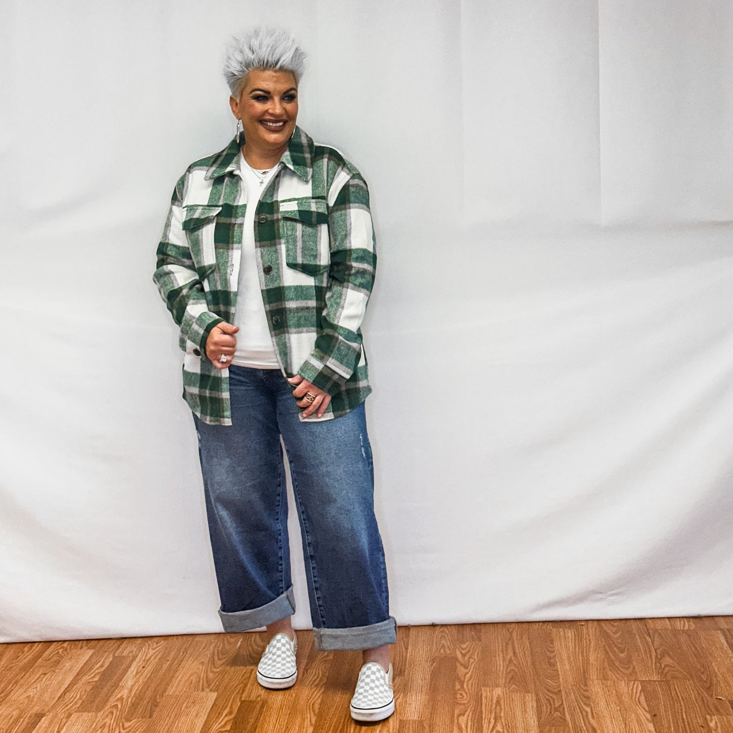 Bella Relaxed Fit Plaid Shacket - Green