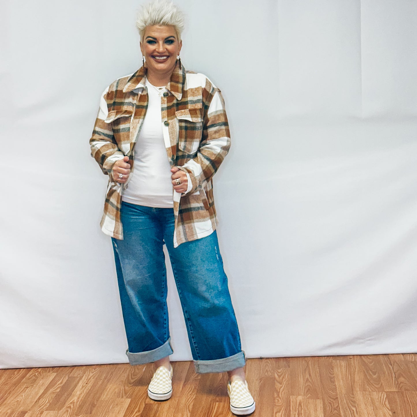 Bella Relaxed Fit Plaid Shacket - Clay