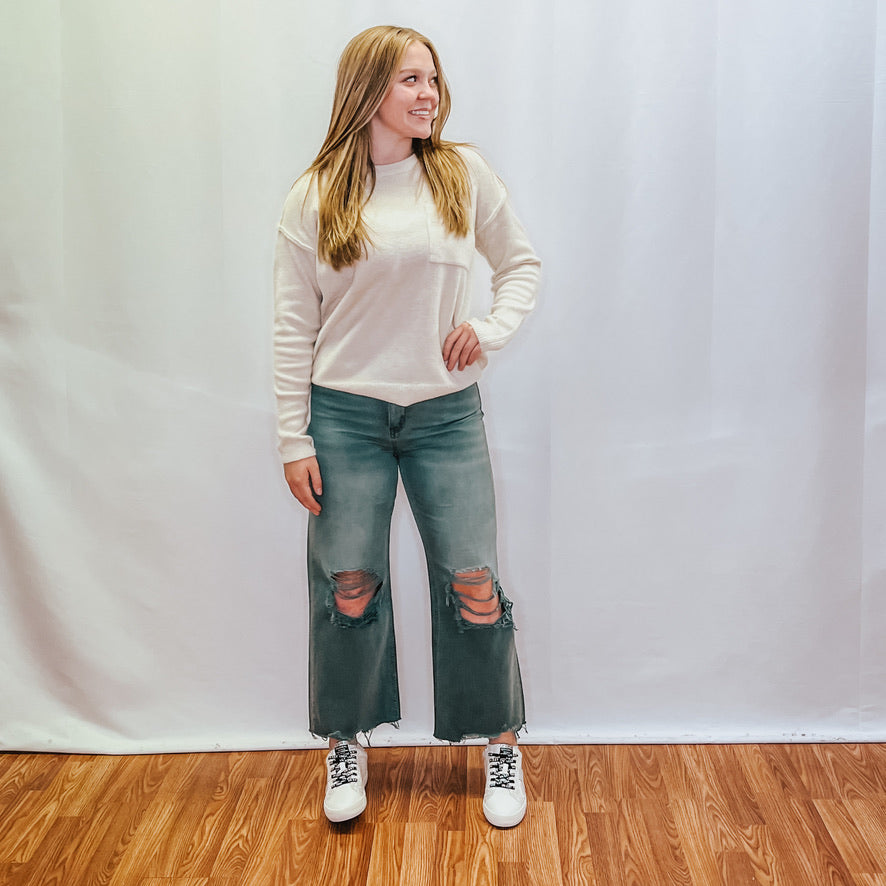 90's Vintage Crop Flare Jean - Mallard Green