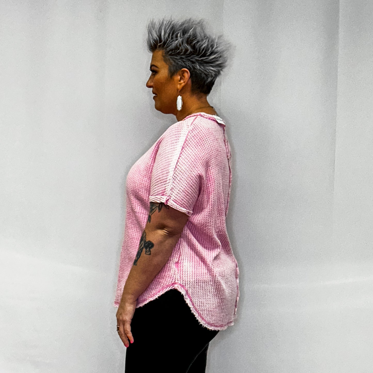 Baby Waffle Short Sleeve Top - Candy Pink