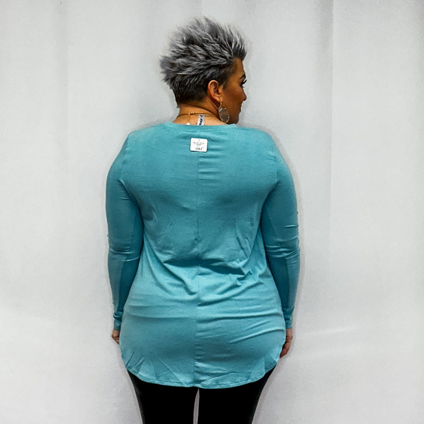 Long Sleeve Round Neck Round hem Top - Ash Mint