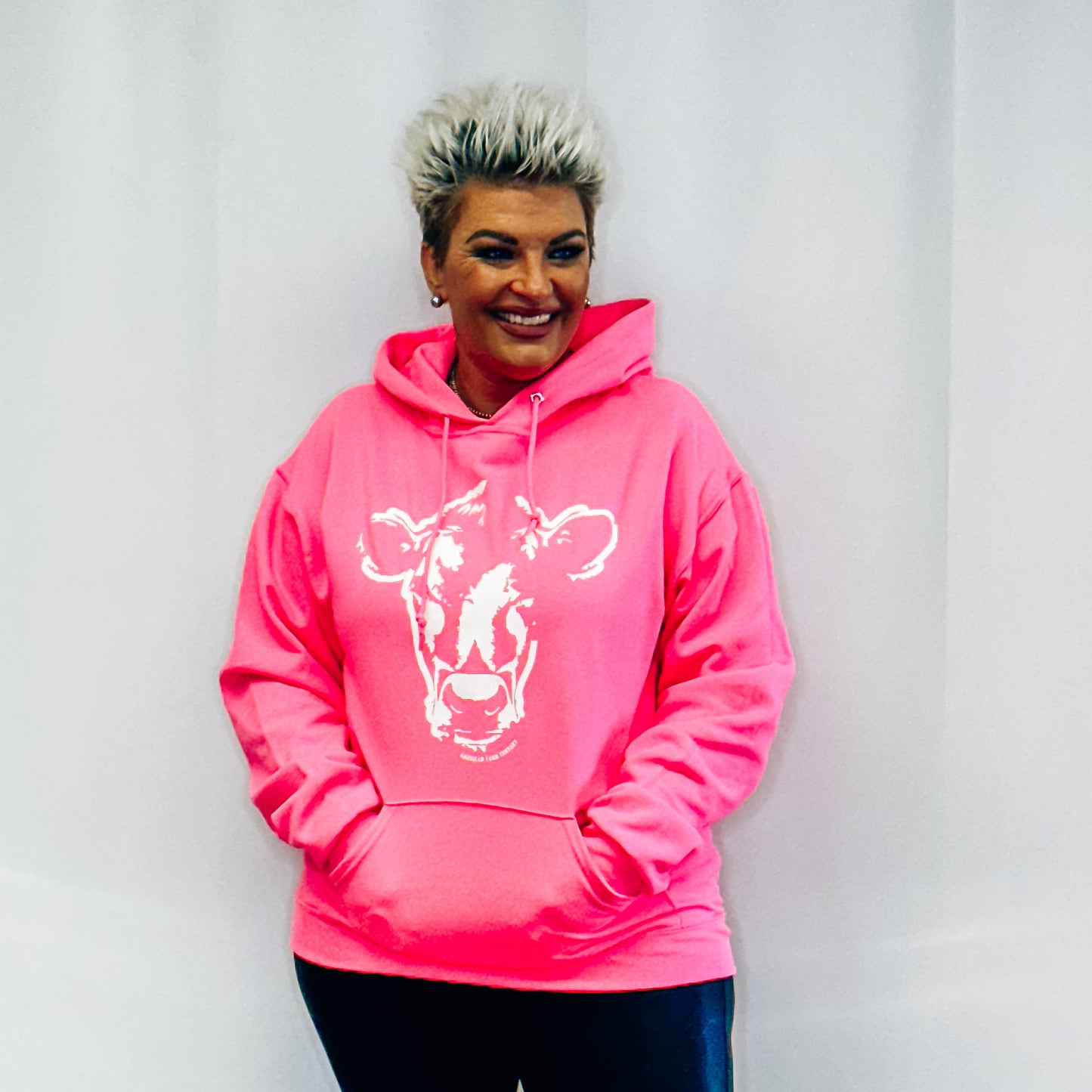 Western Watercolor Cow Hoodie - Pink