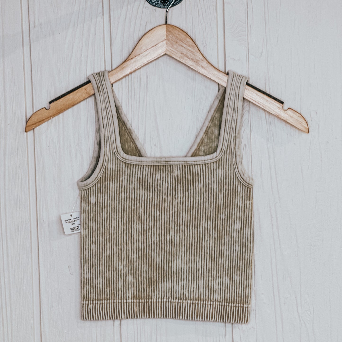 2 Way Neckline Washed Ribbed Cropped Tank Top - Ash Mocha