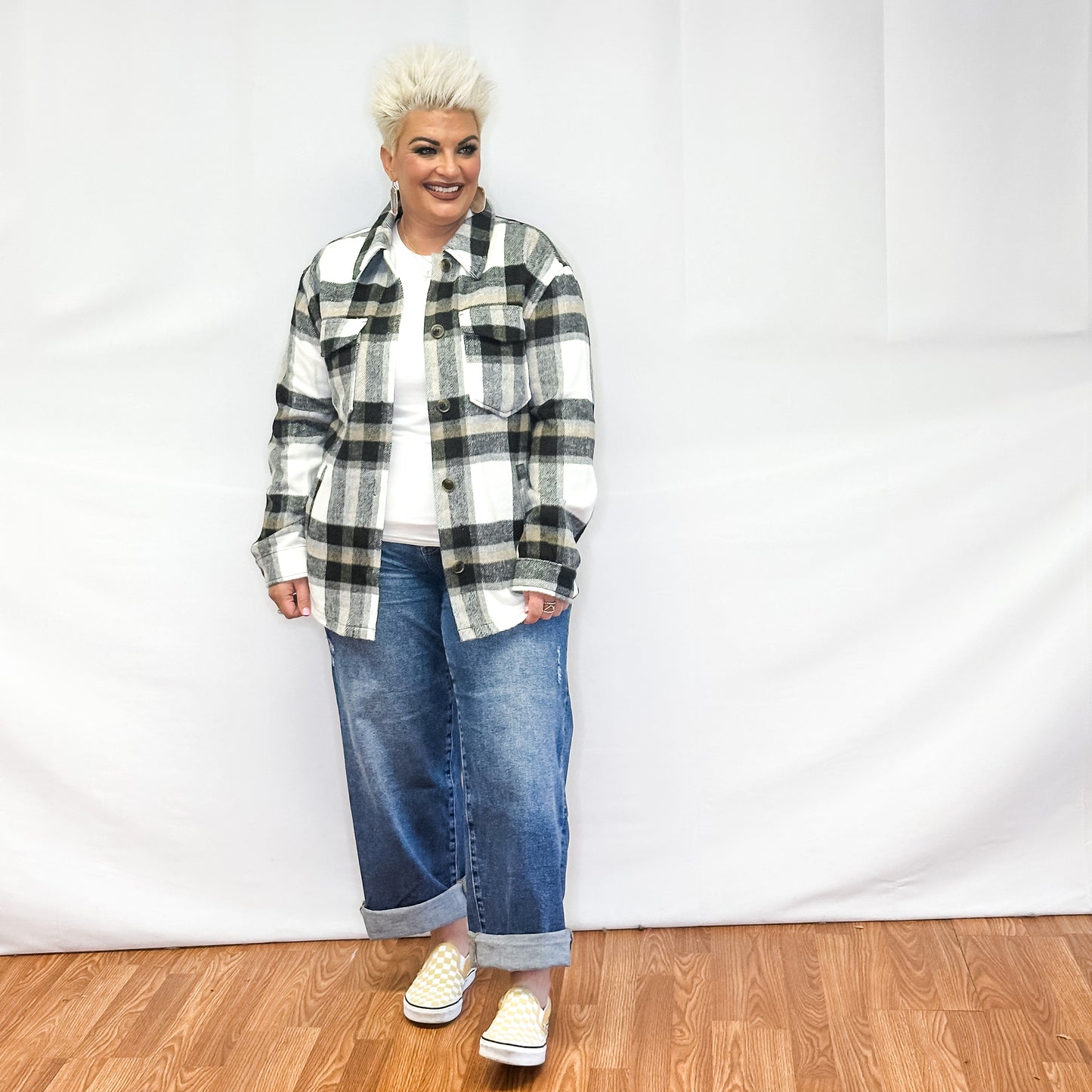 Bella Relaxed Fit Plaid Shacket - Black