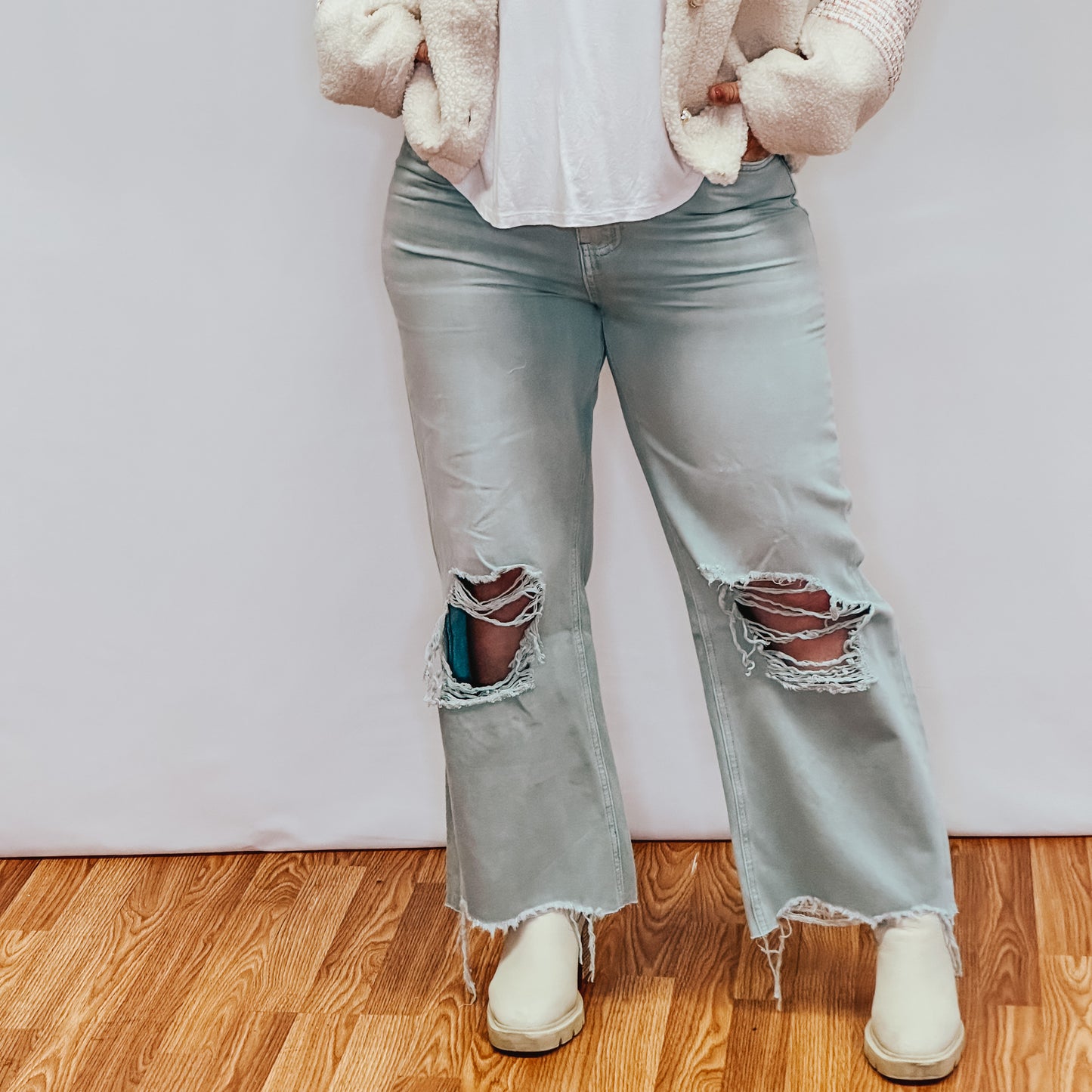 90's Vintage Crop Flare Jean - Cloud Blue