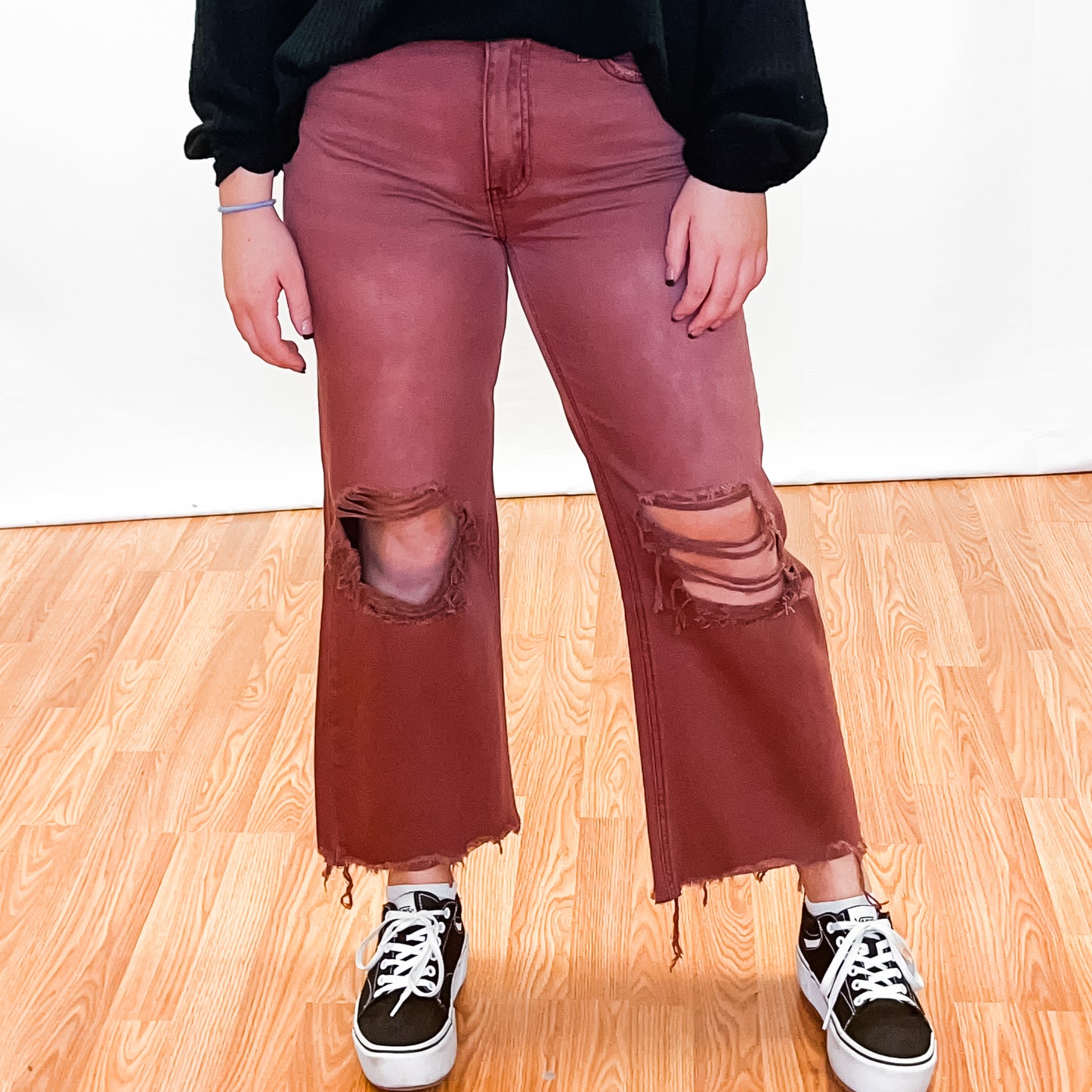 90's Vintage Crop Flare Jean - Russet Brown