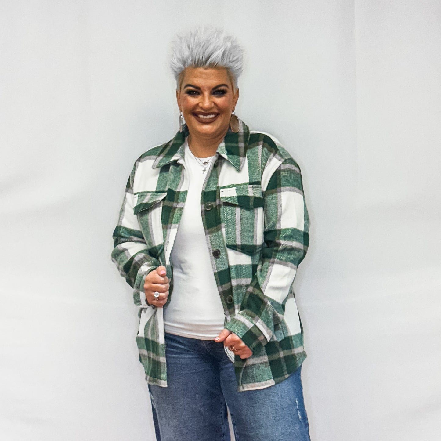 Bella Relaxed Fit Plaid Shacket - Green