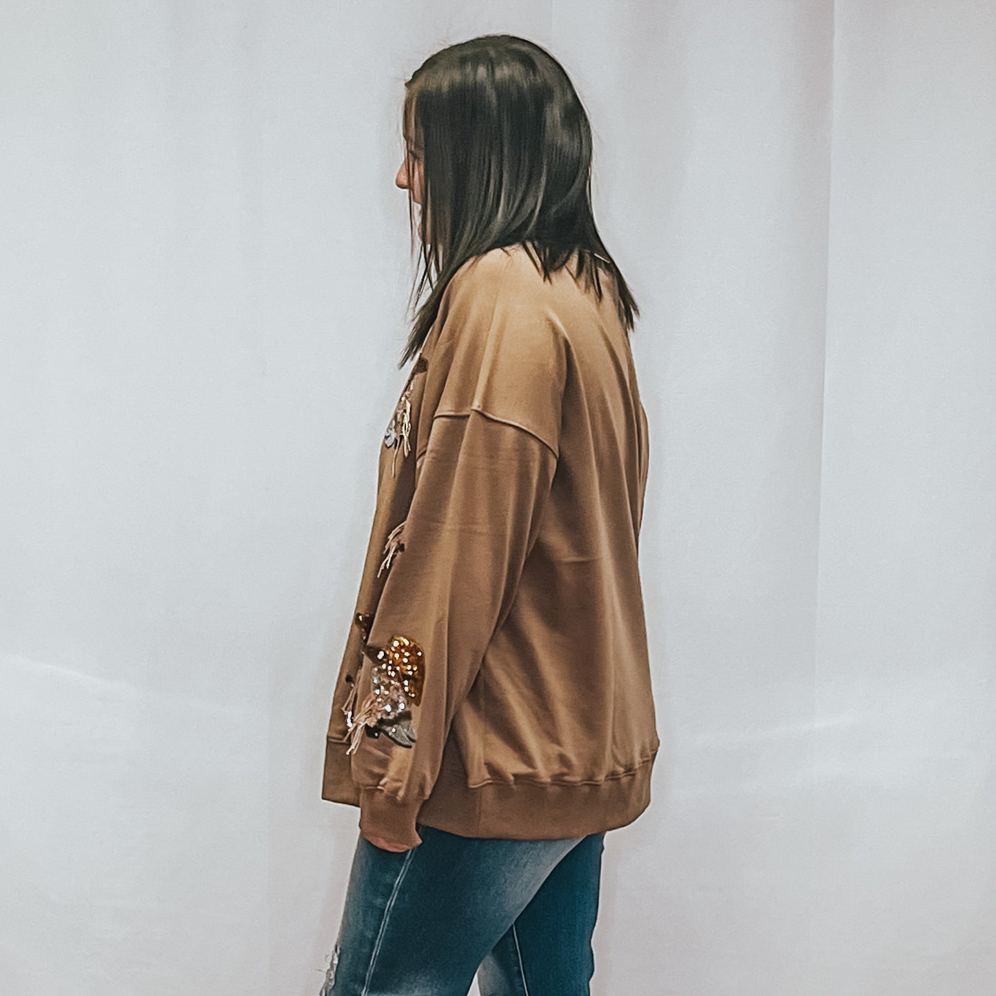 Boots & Hats Sequin Pullover - Mocha