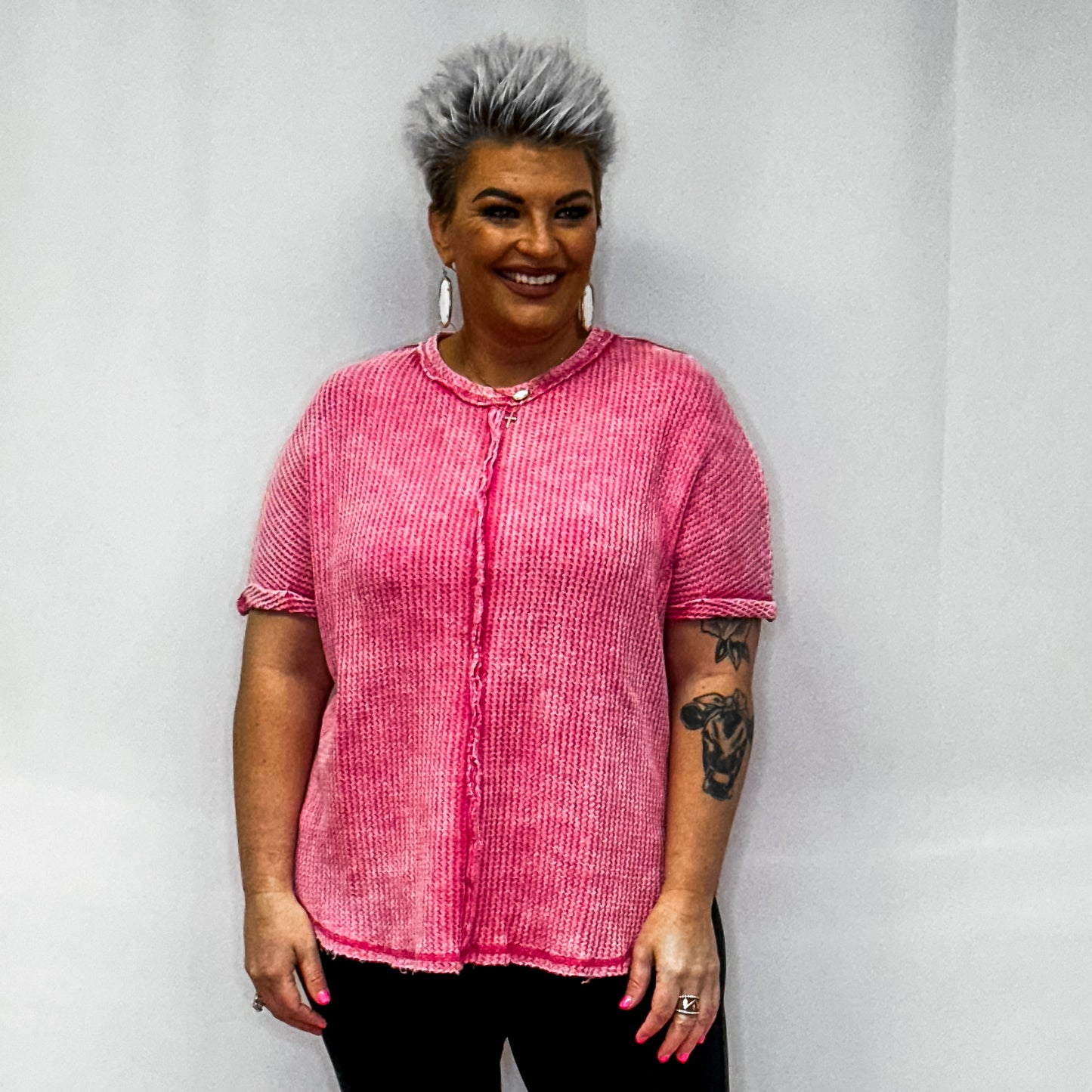 Baby Waffle Short Sleeve Top - Viva Magenta