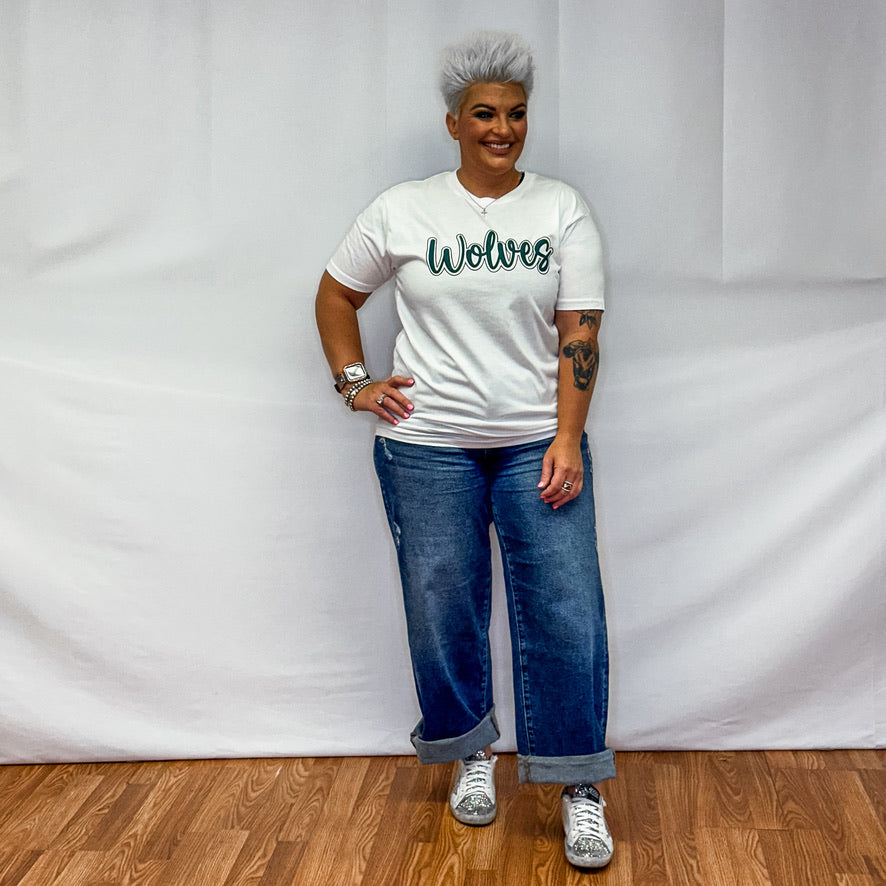 Wolves Puff Paint Graphic Tee - White