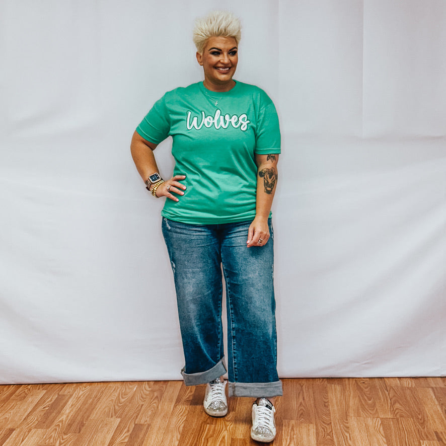 Wolves Puff Paint Graphic Tee - Green