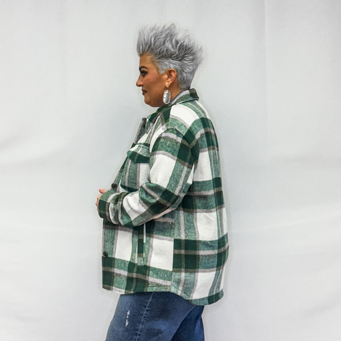 Bella Relaxed Fit Plaid Shacket - Green