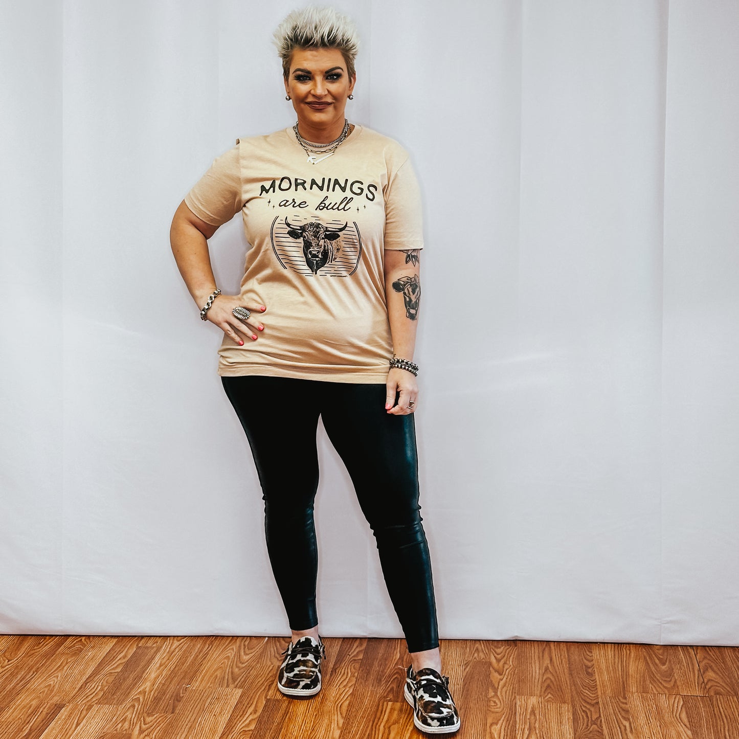 Mornings Are Bull Graphic Tee - Sand Dune