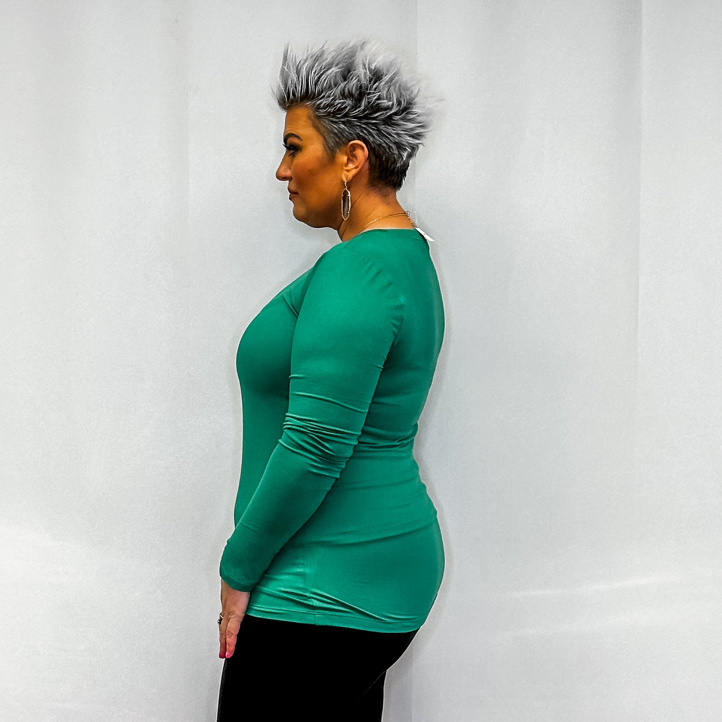 Brushed Microfiber Long Sleeve Round Neck Tee - Kelly Green