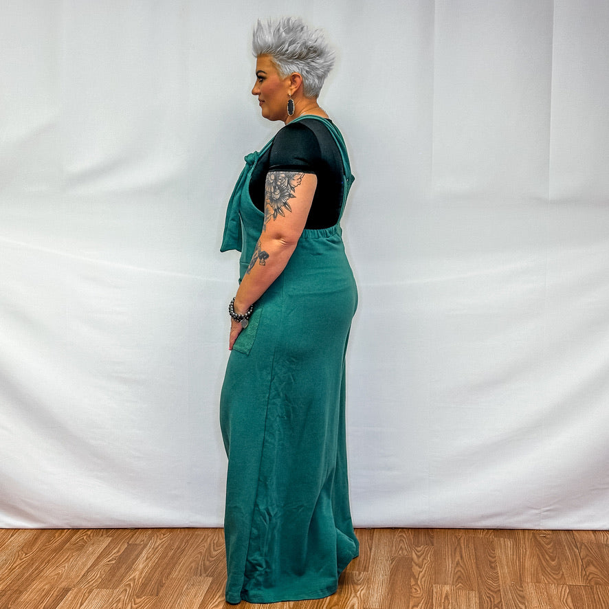 Adjustable Straps Jumpsuit with Pockets - Hunter Green