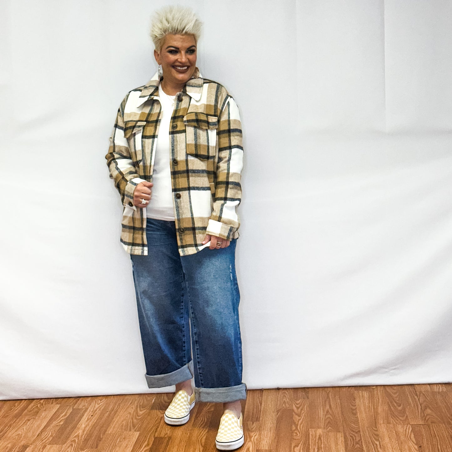 Bella Relaxed Fit Plaid Shacket - Camel