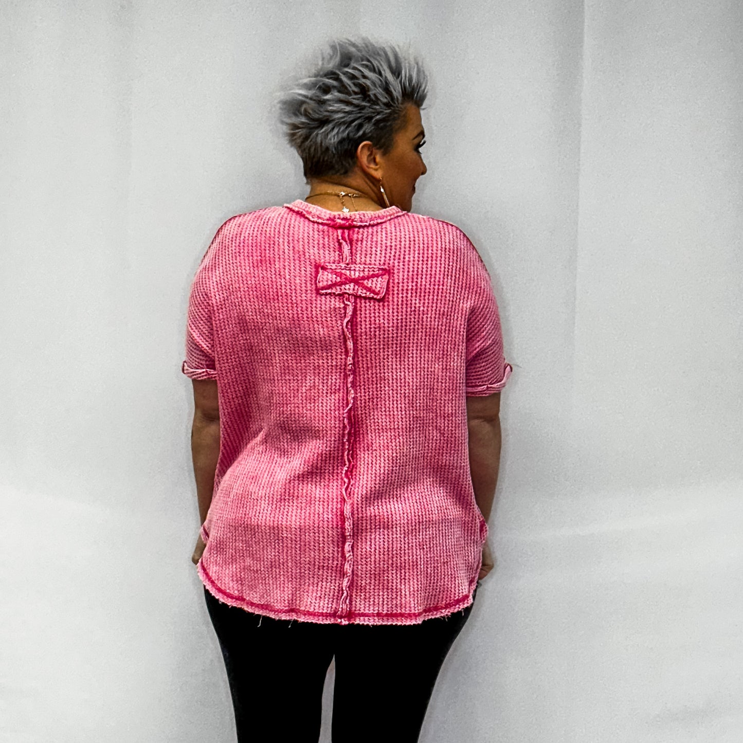 Baby Waffle Short Sleeve Top - Fuchsia