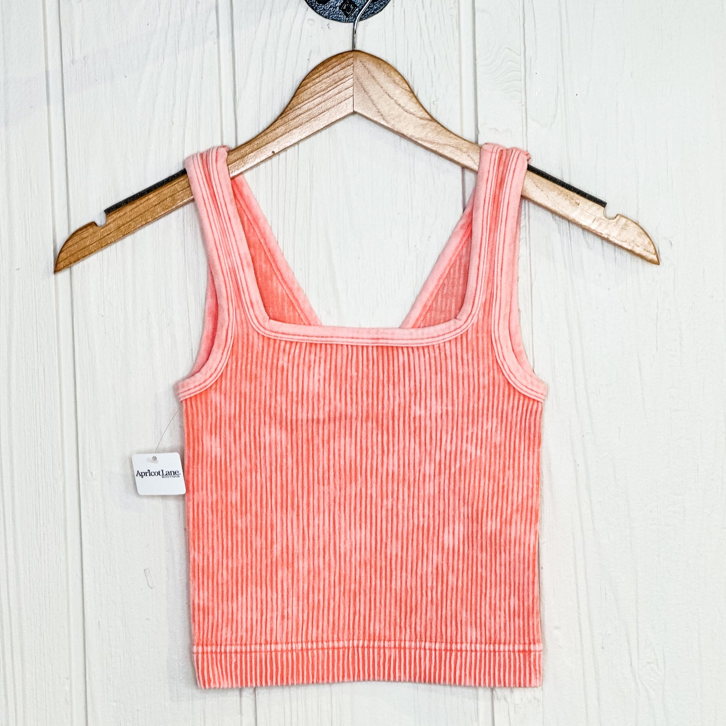 2 Way Neckline Washed Ribbed Cropped Tank Top - Coral