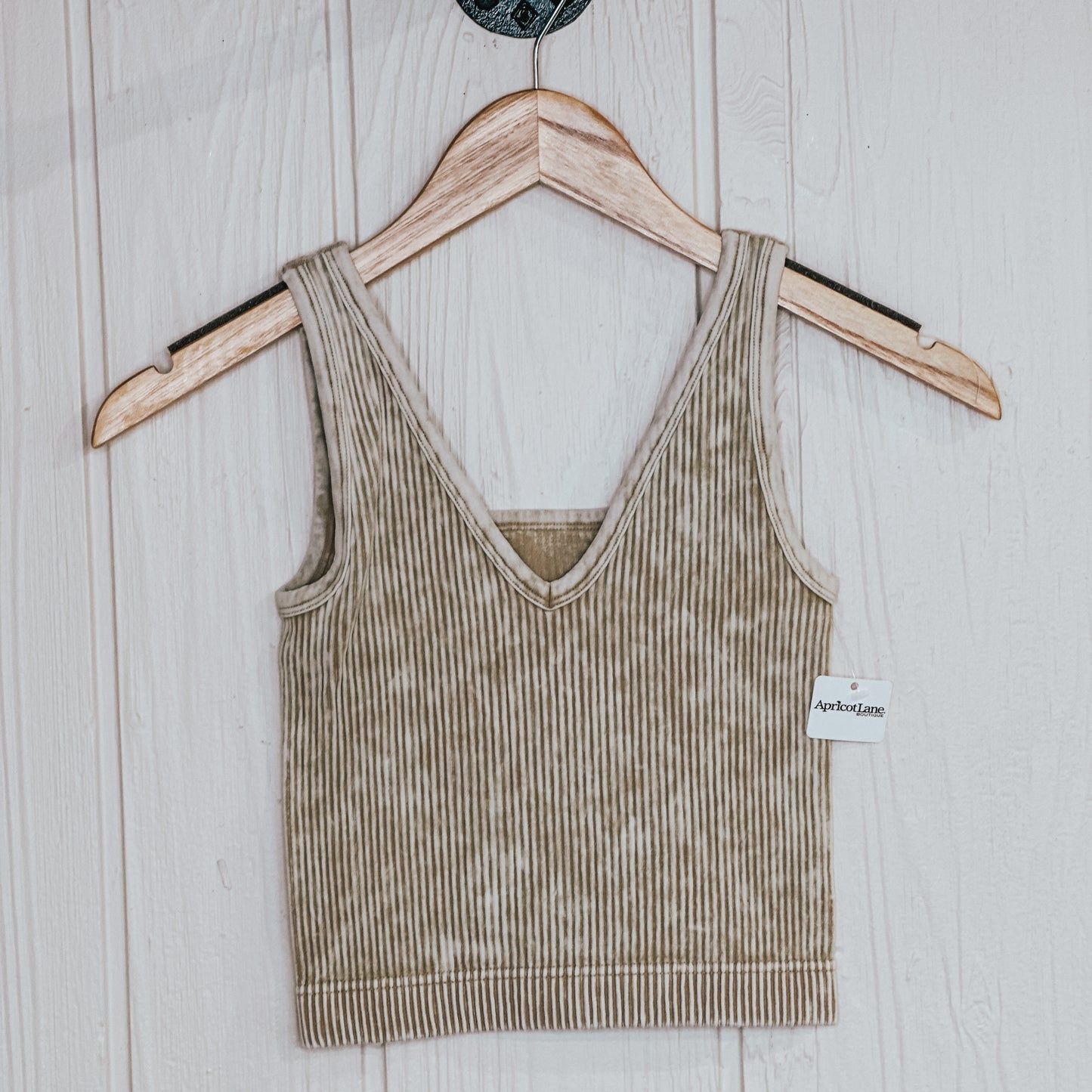 2 Way Neckline Washed Ribbed Cropped Tank Top - Ash Mocha