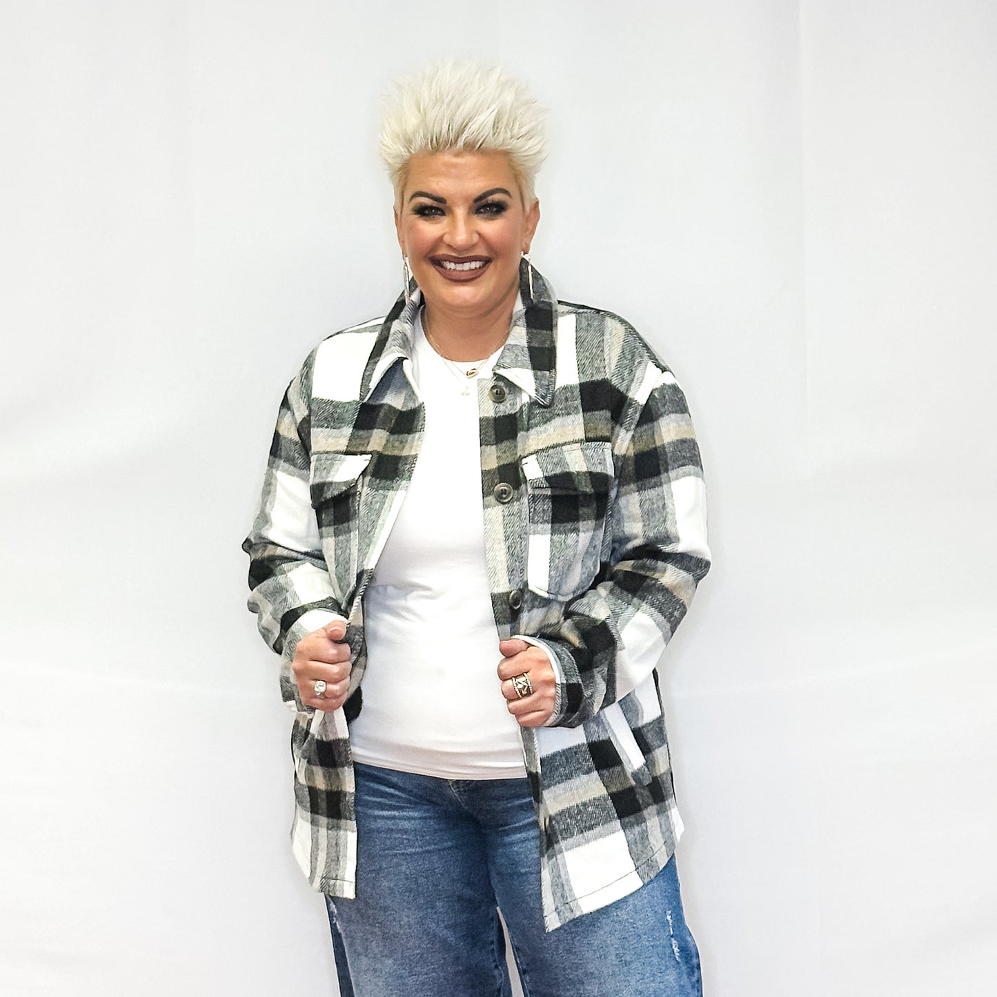 Bella Relaxed Fit Plaid Shacket - Black