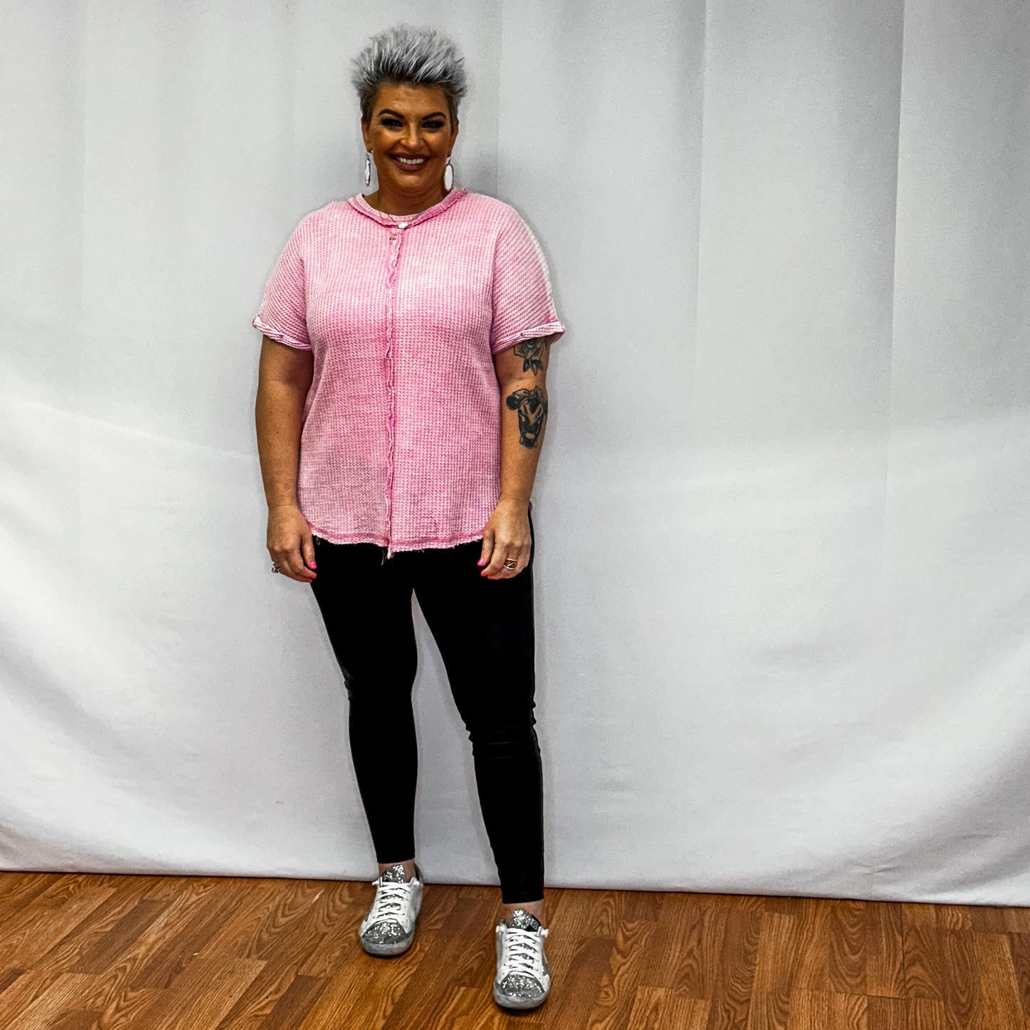 Baby Waffle Short Sleeve Top - Candy Pink