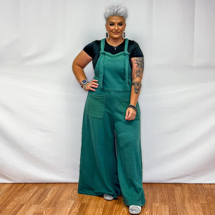 Adjustable Straps Jumpsuit with Pockets - Hunter Green