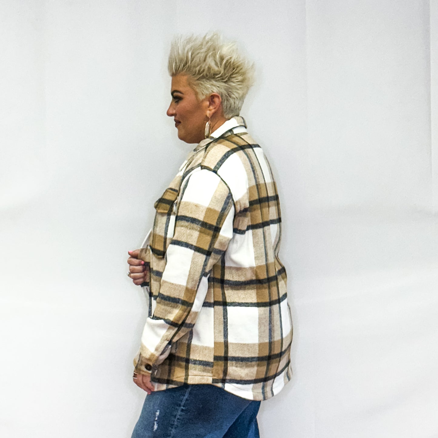 Bella Relaxed Fit Plaid Shacket - Camel