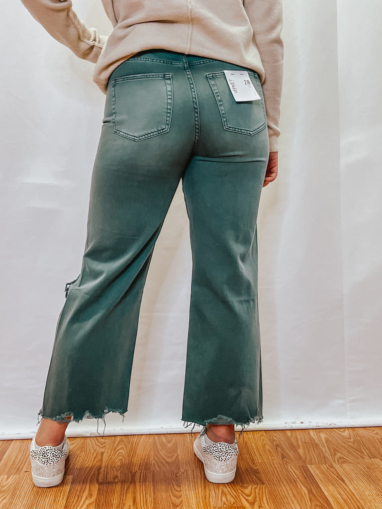 90's Vintage Crop Flare Jean - Mallard Green