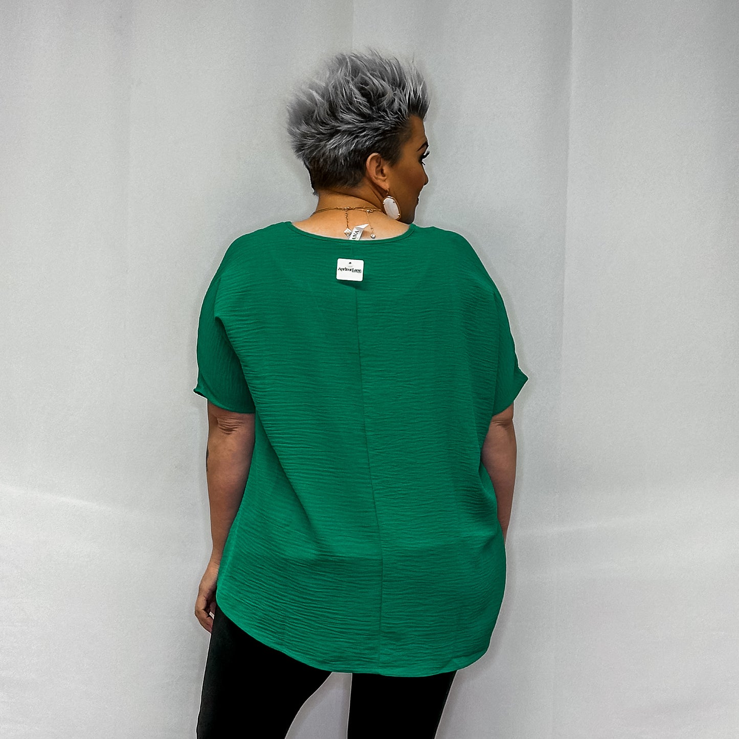 Woven Airflow V-Neck Dolman Short Sleeve Top - Kelly Green