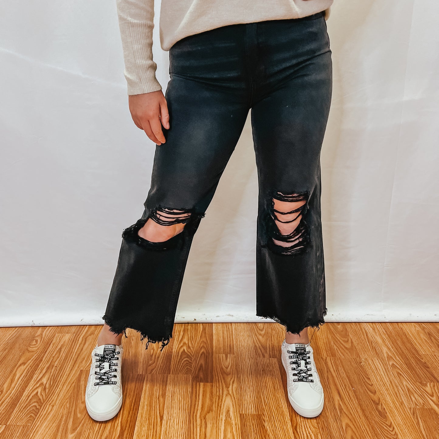 90's Vintage Crop Flare Jean - Black