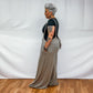 Wide Leg Solid Textured Knit Suspender Pants - Taupe