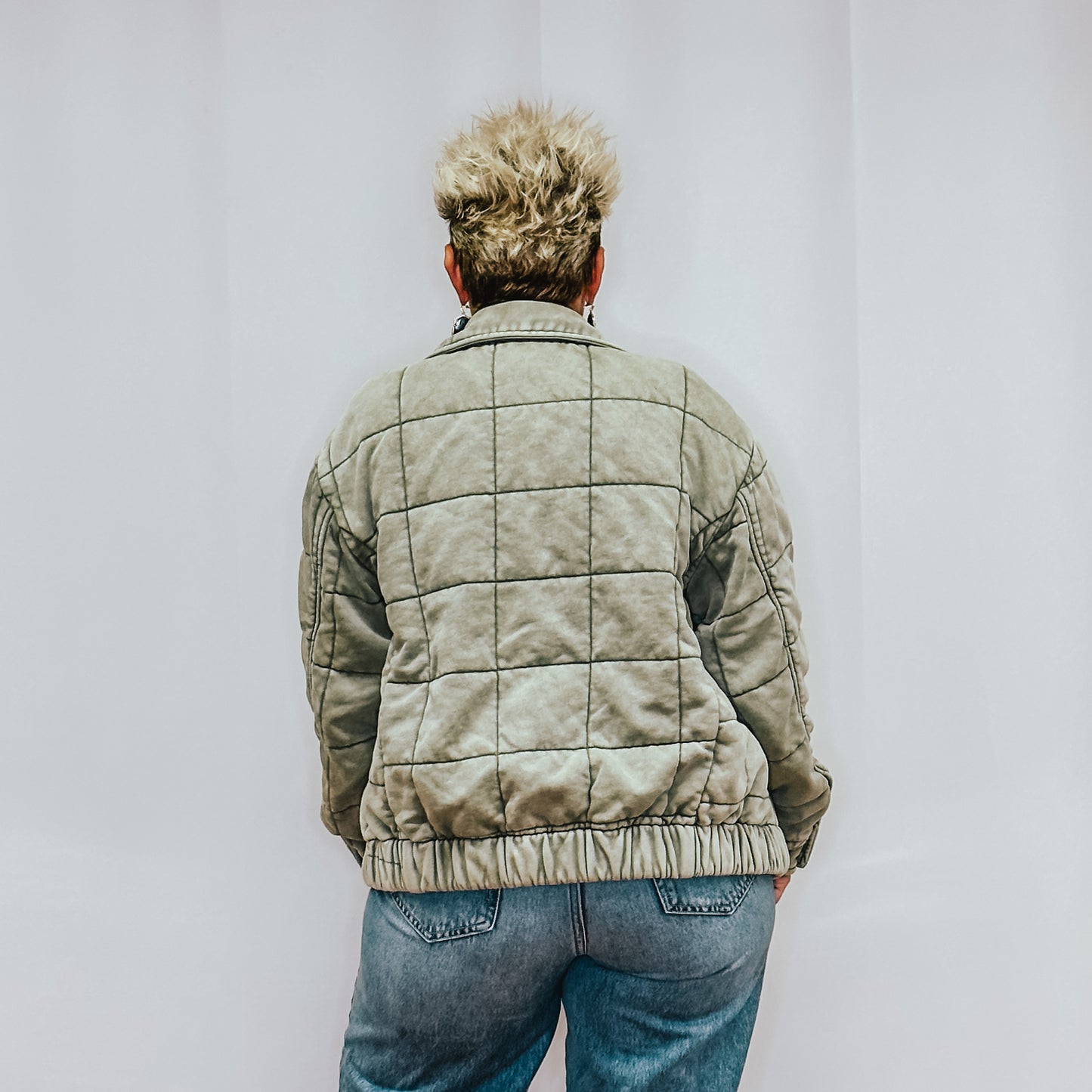 Stone Wash Quilted Jacket - Olive