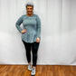 Long Sleeve Round Neck Round hem Top - Blue Grey