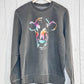 Western Colorful Watercolor Cow Graphic Farm Crewneck - Charcoal