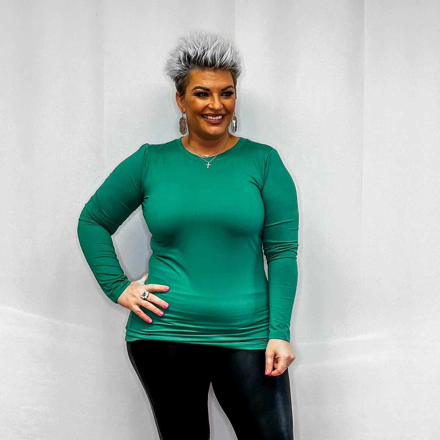 Brushed Microfiber Long Sleeve Round Neck Tee - Kelly Green