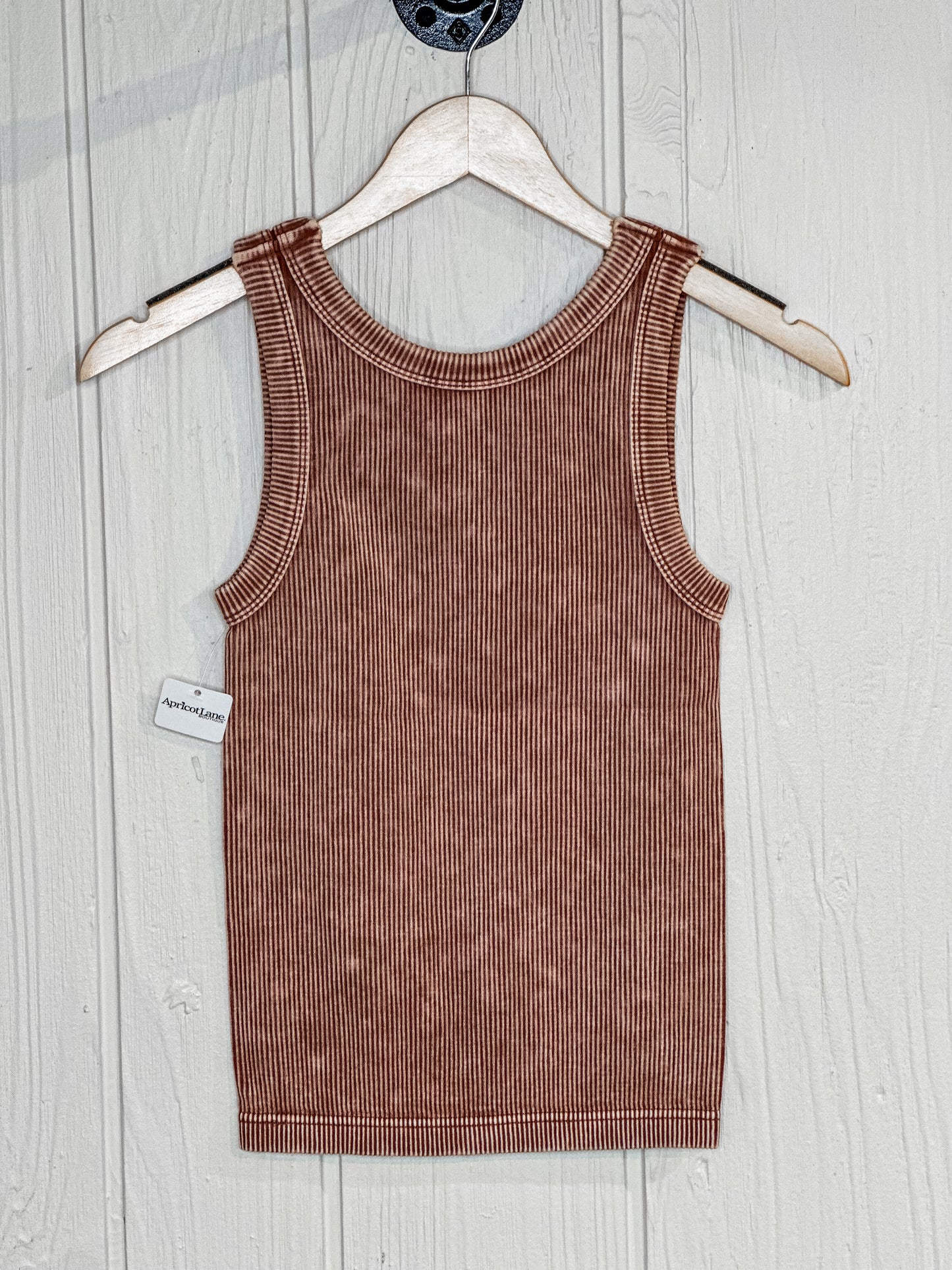 2 Way Neckline Washed Ribbed Cropped Tank Top - Deep Camel