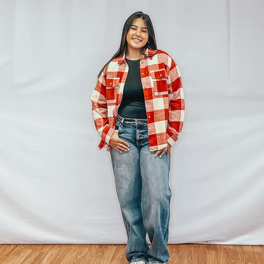 Plaid Flannel Button Down Shirt - Red