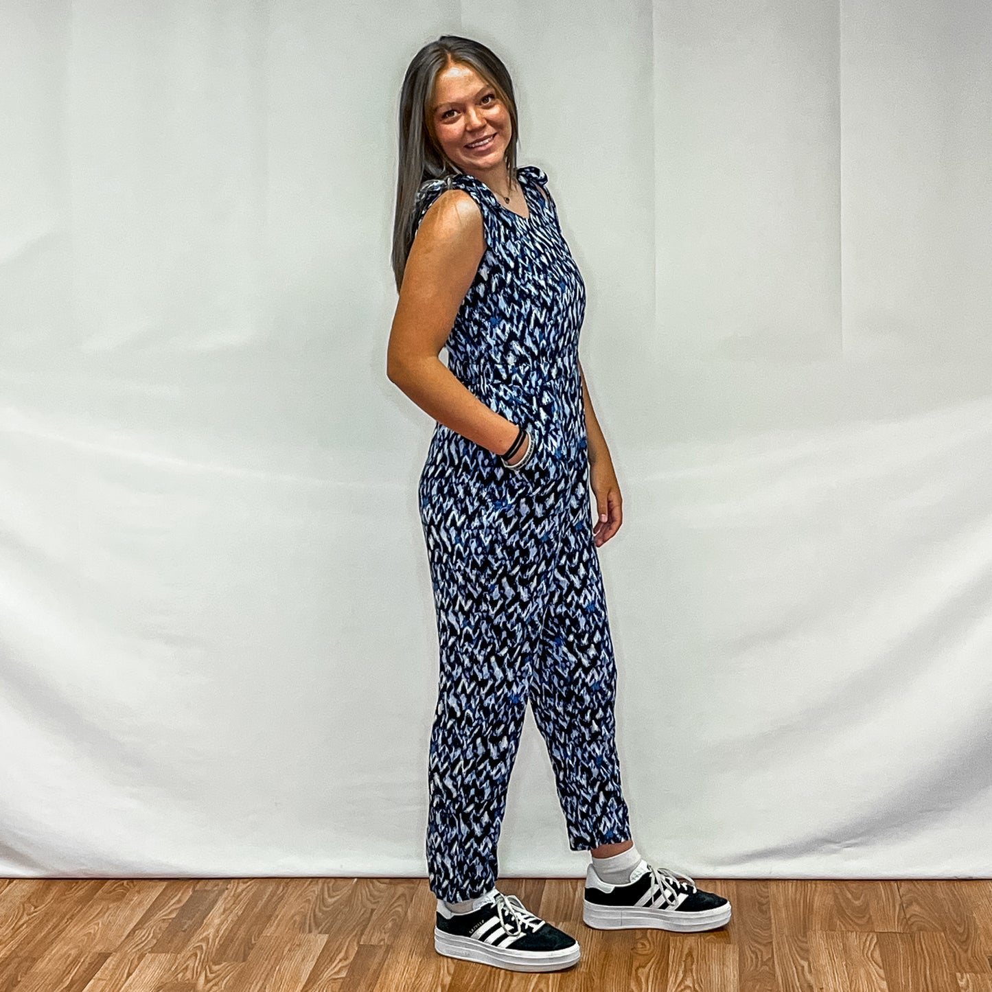 Ladies Woven Jumpsuit - Blue Flo