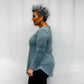 Long Sleeve Round Neck Round hem Top - Blue Grey