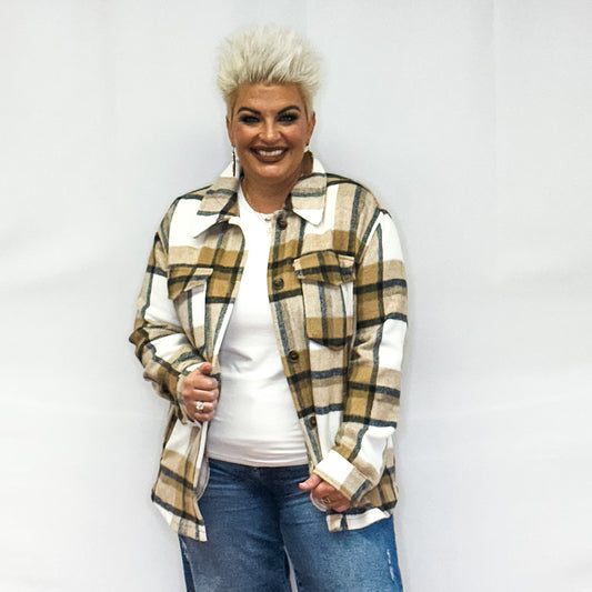 Bella Relaxed  Fit Plaid Shacket - Camel