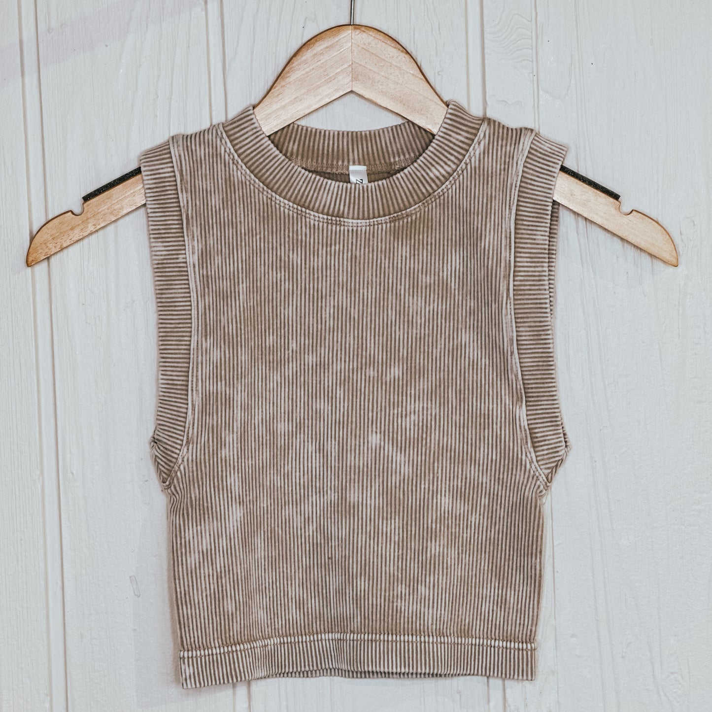 Stone Washed Ribbed Seamless Crop Top - Ash Mocha